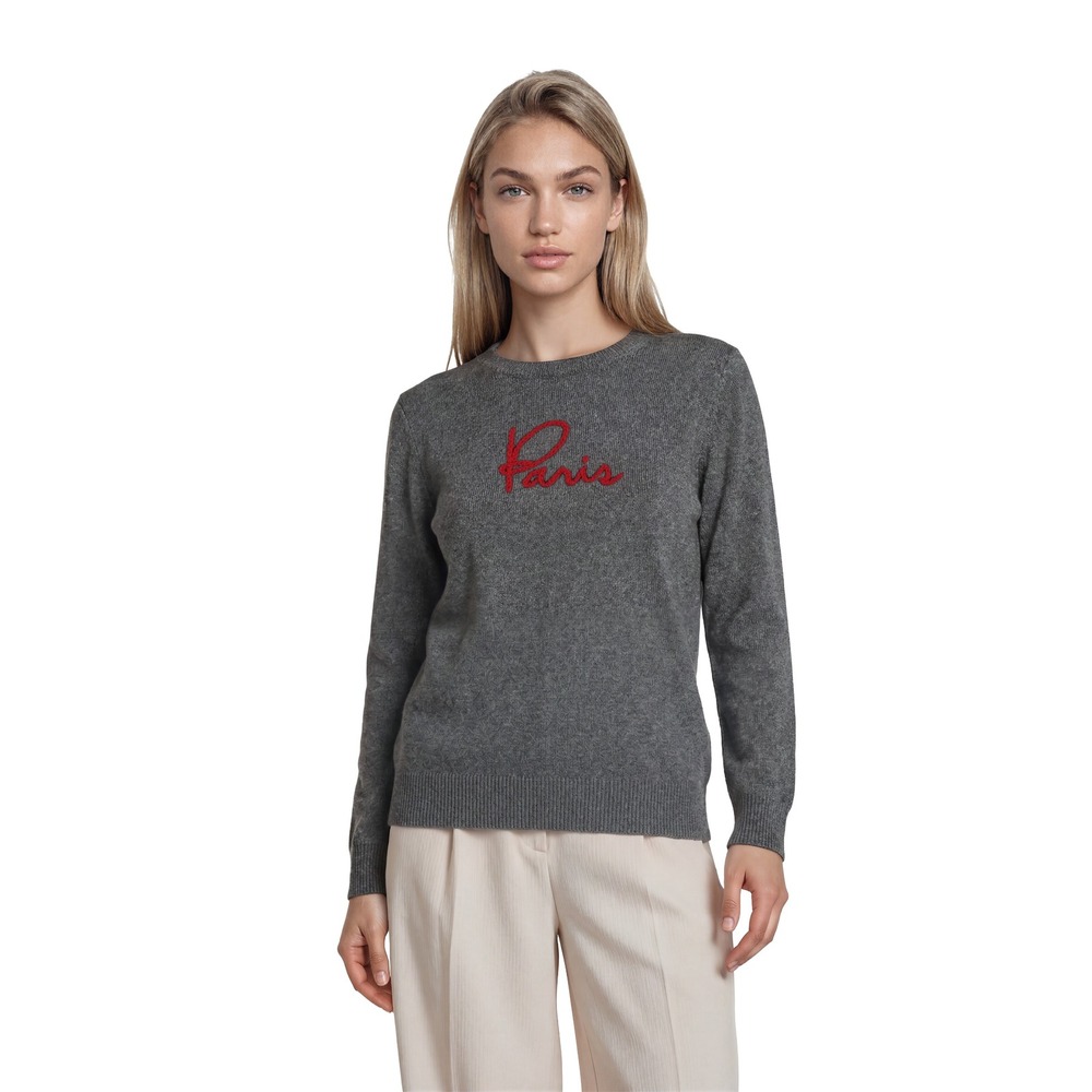 Saks Fifth Avenue Paris Sweater Women's Size‎ Small Gray Red Crewneck